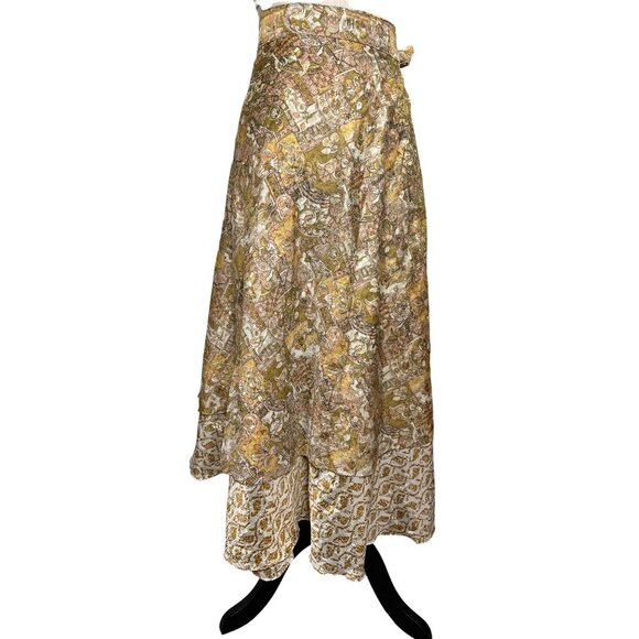 KARIZA Wrap Maxi Skirt Gold Paisley Print Womens S Boho Style Made In India - Picture 9 of 11
